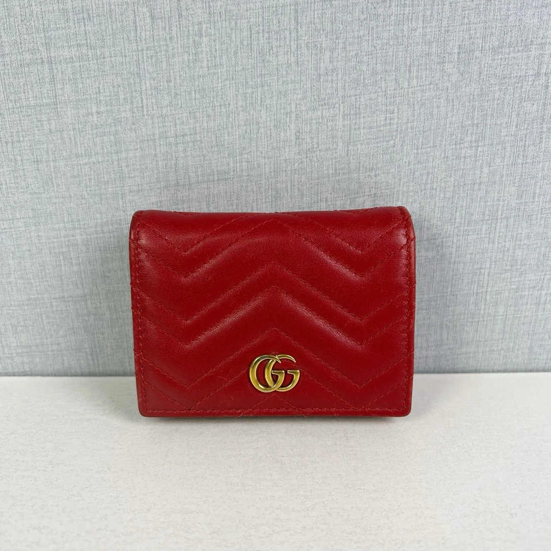 99新 GUCCI/古驰  古驰/Gucci GG Marmont 红色卡包