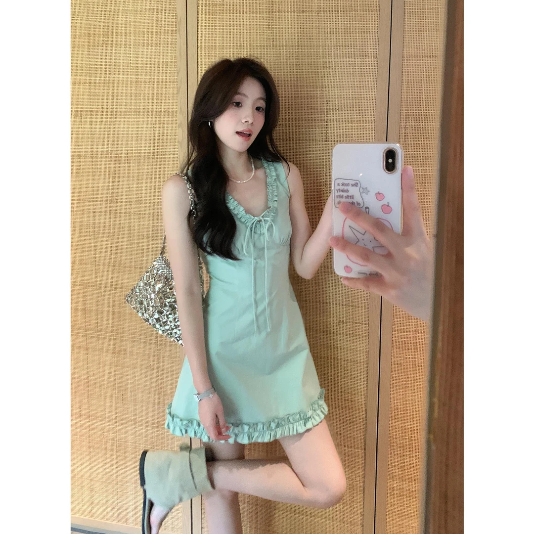 Even一雯【小苍兰】韩系气质无袖连衣裙女夏季修身设计感小众裙子