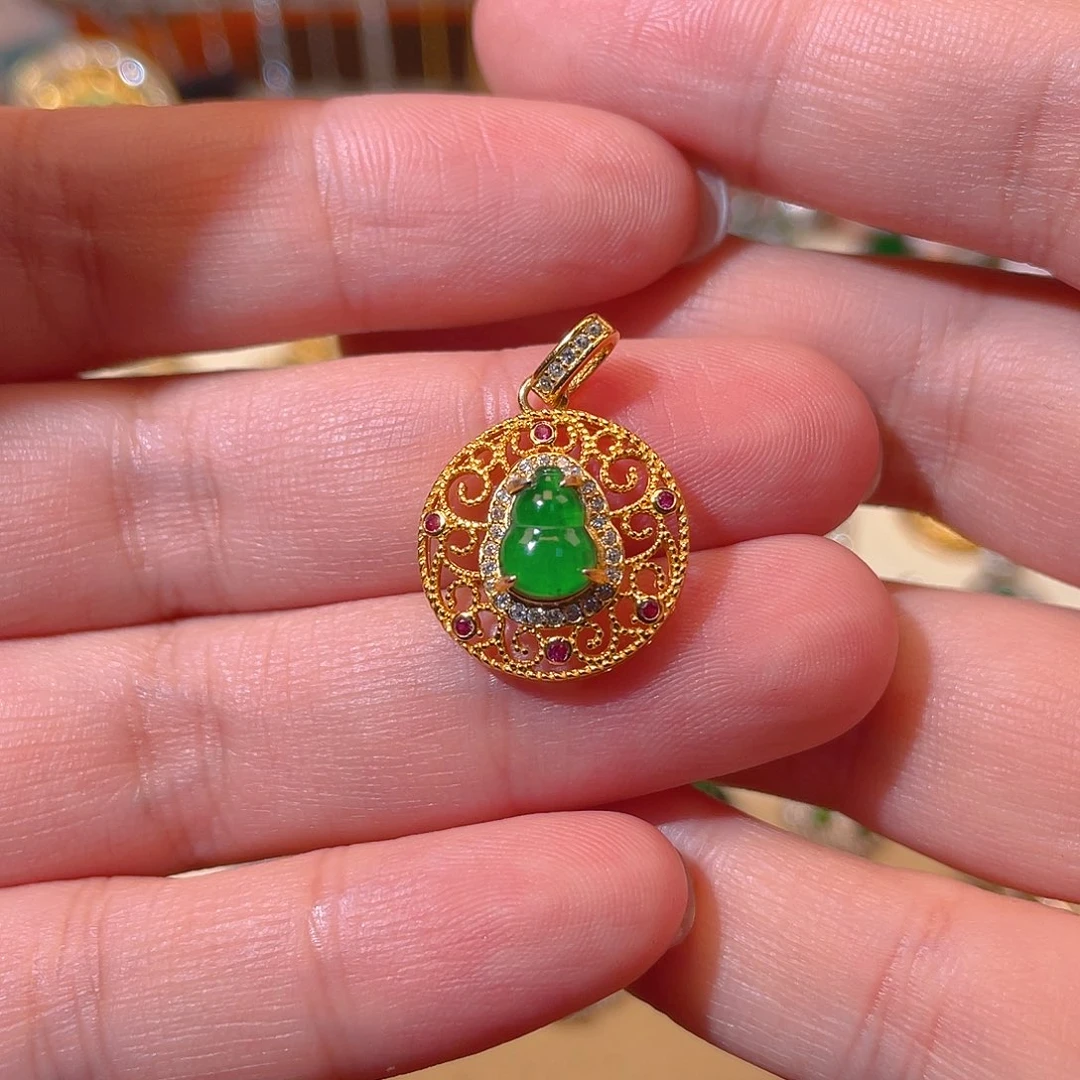 吊坠(不含链)银S925镶嵌翡翠