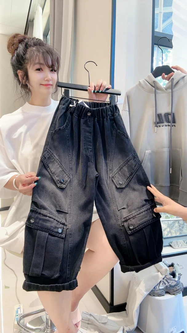 男童裤子牛仔工装裤春秋款2025新款中大男童洋气酷帅多口袋长裤潮