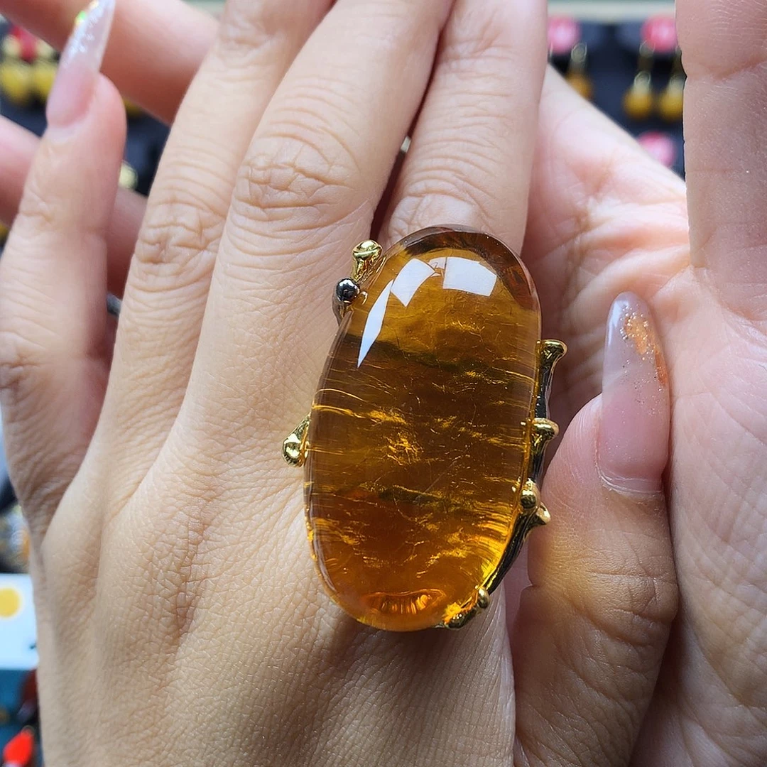 琥珀银S925镶嵌戒指戒指