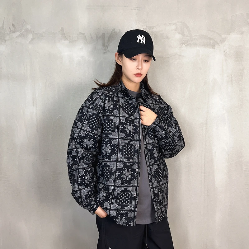 冬季上新满印腰果花男士加棉加厚衬衫ins时尚潮流棉服外套GS1292