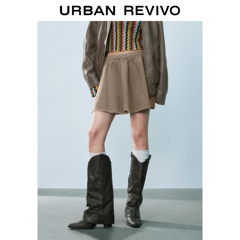 UR2025春季新款女装波嬉风刺绣毛须休闲半裙UYL850020