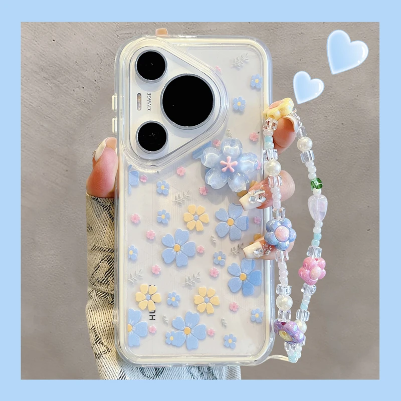 适用华为pura70pro+手机壳mate70pro唯美小清新蓝色碎花mate60pro