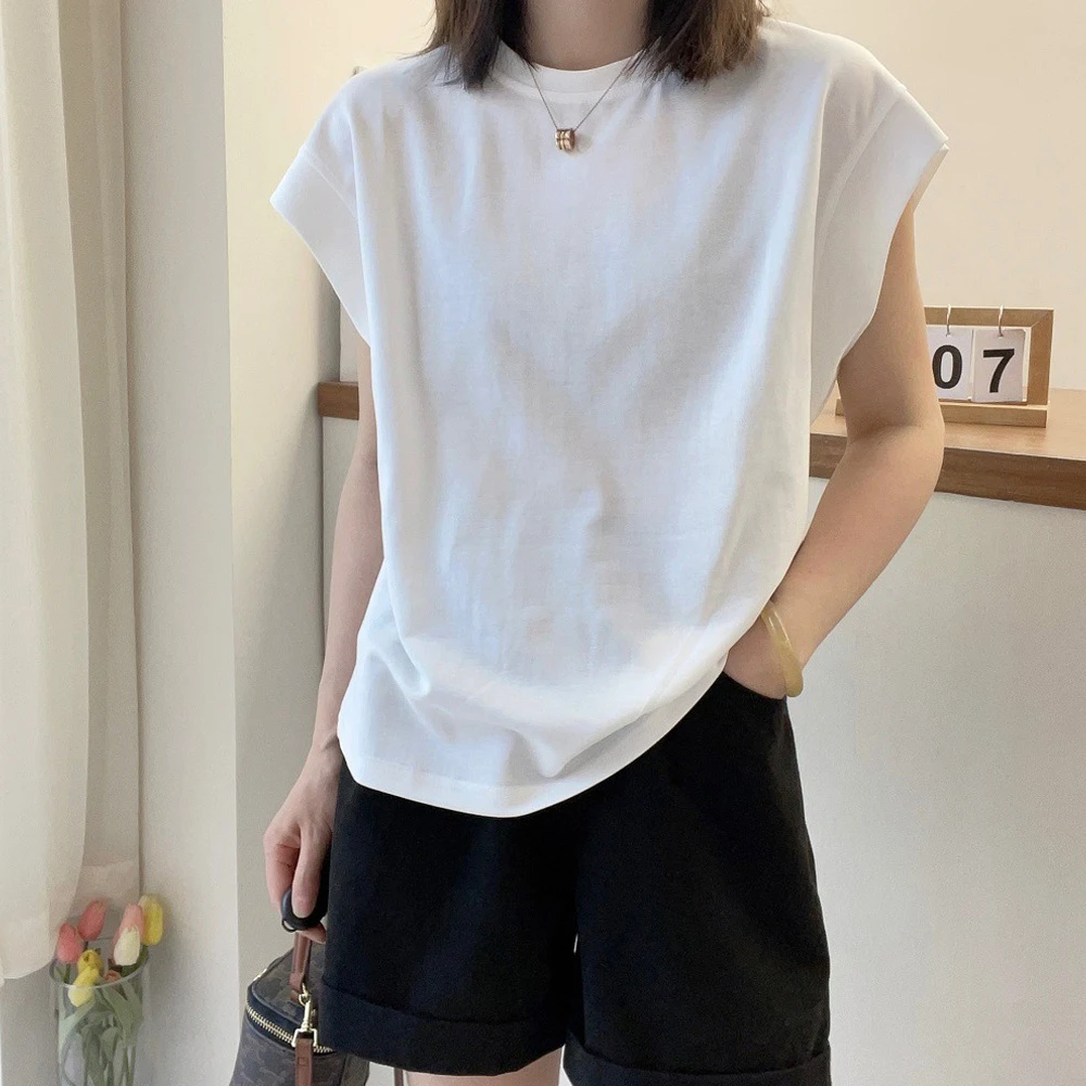 夏季薄款宽松圆领飞飞袖简约纯棉纯色减龄T恤百搭休闲时髦上衣女
