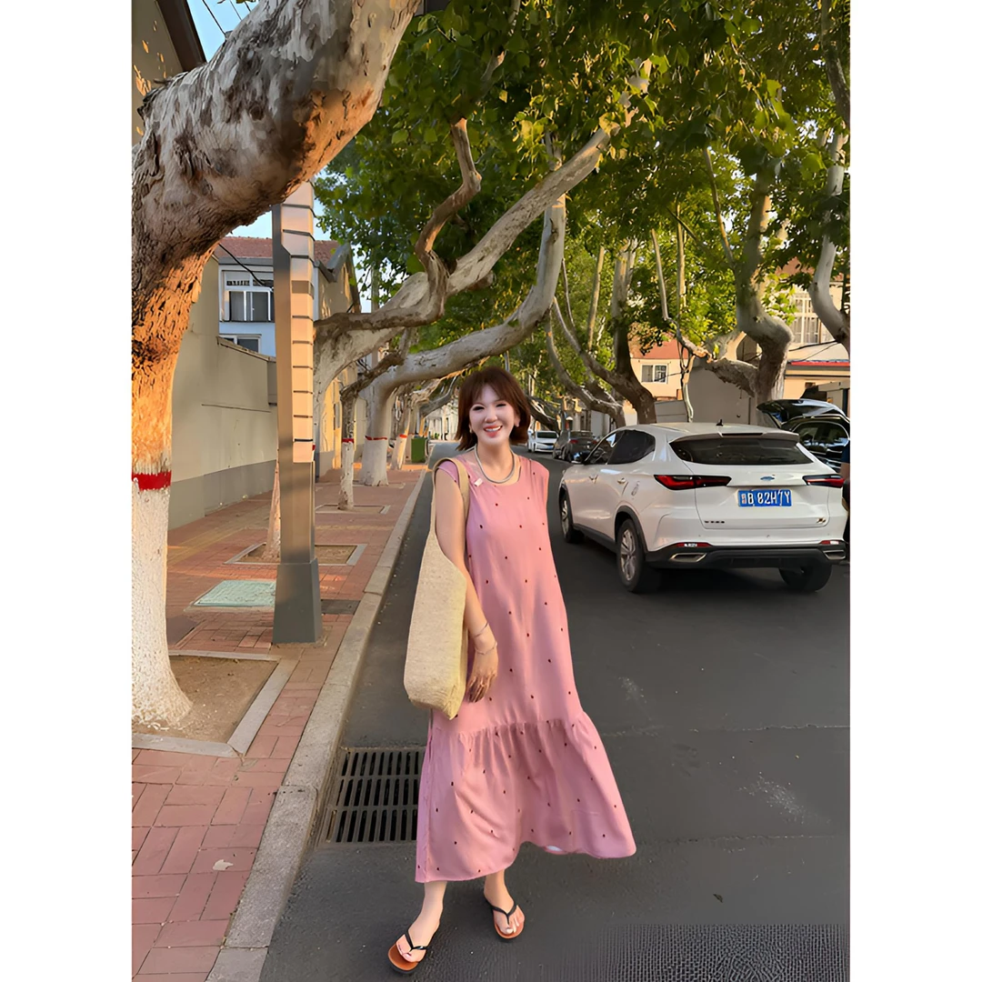 木子静-「霓虹甜心」高级感港风时髦复古棉绸背心连衣裙