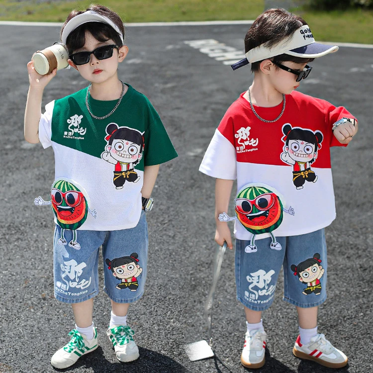 哪吒衣服儿童2025夏季新款男童夏装套装网红宝宝薄款潮酷痞帅男孩