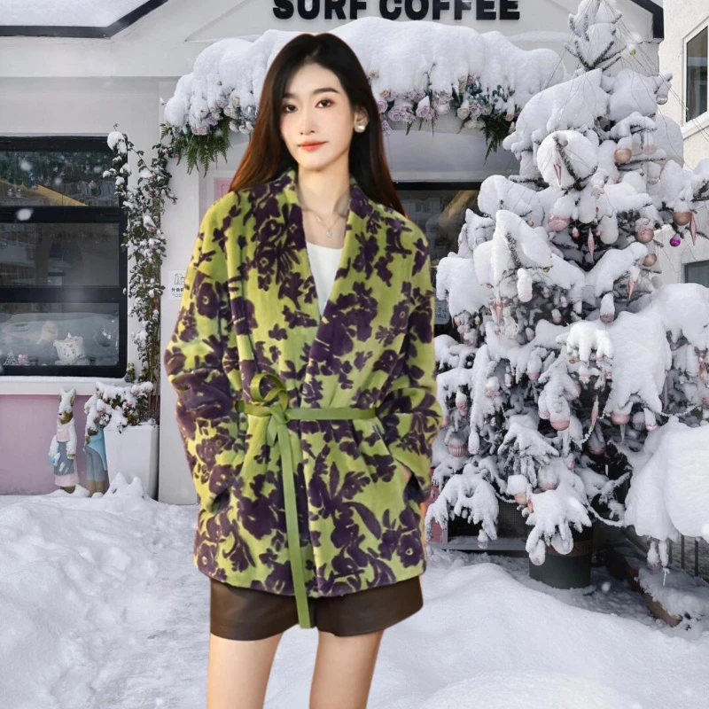 LIJING/时尚印花无领短款外套721D