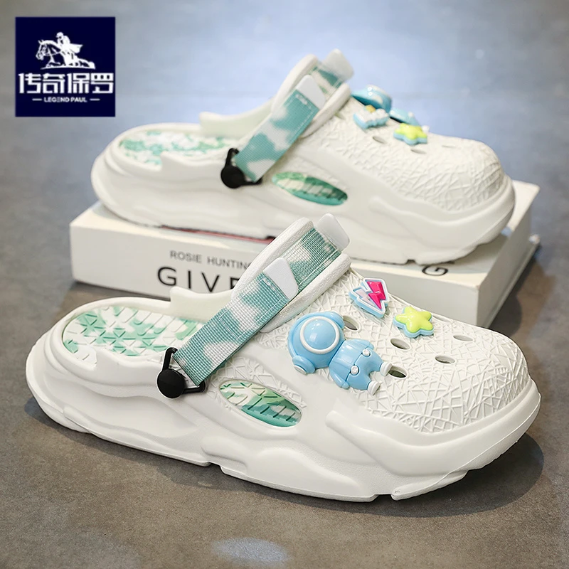 传奇保罗正版拖鞋女夏季外穿踩屎感沙滩洞洞鞋女生可爱包头拖厚底