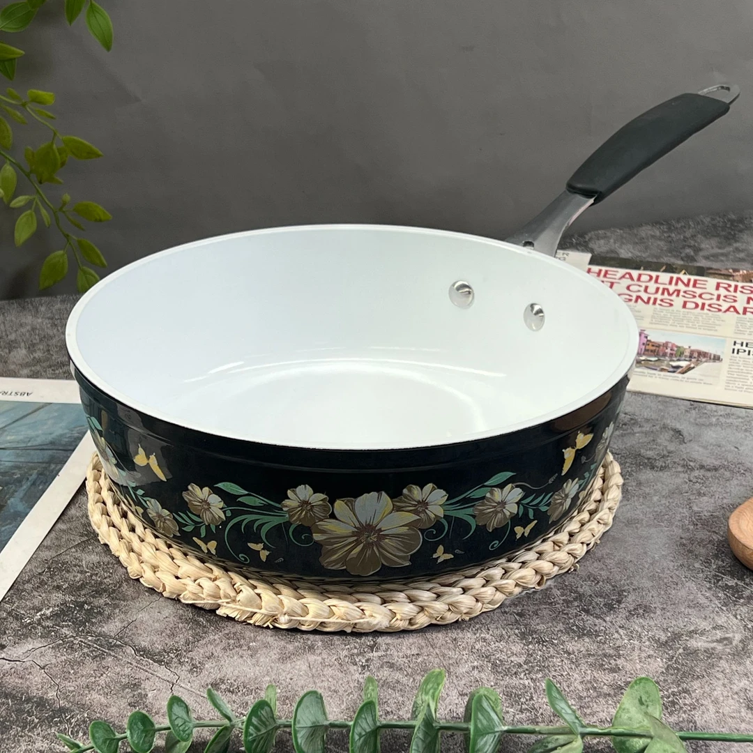 【福利】库存高品质超厚铝制珐琅深煎锅陶瓷涂层不粘锅平底锅瑕疵