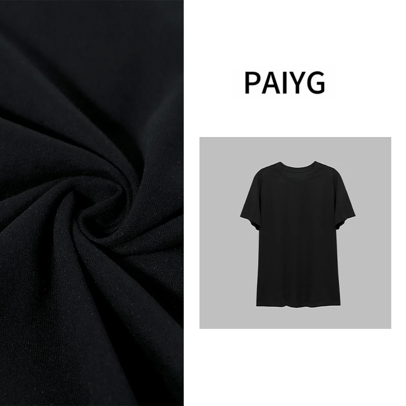 【PAIYG】100薄绒棉秋季男女夏季短袖T恤纯棉黑色休闲潮牌圆领简约