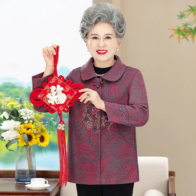 中老年春秋装女外套妈妈奶奶绣花唐装上衣服气质时尚妈妈奶奶装