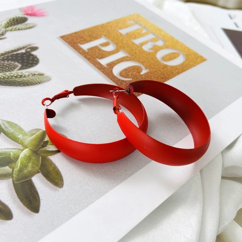 非金属耳饰 糖果色韩版个性时尚夸张大耳圈彩色宽面气质百搭耳环