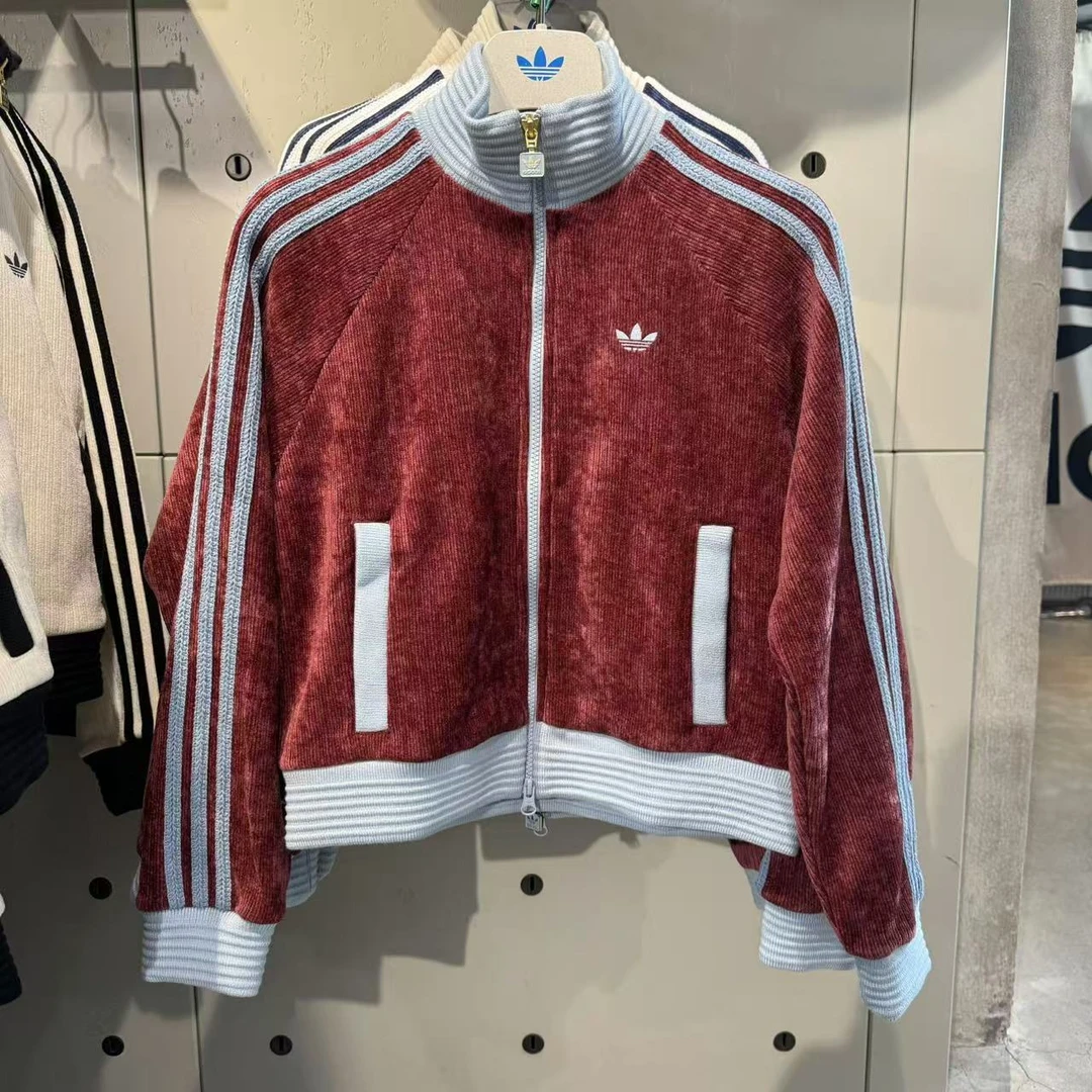 adidas三叶草25年新款外套绒面短款开衫