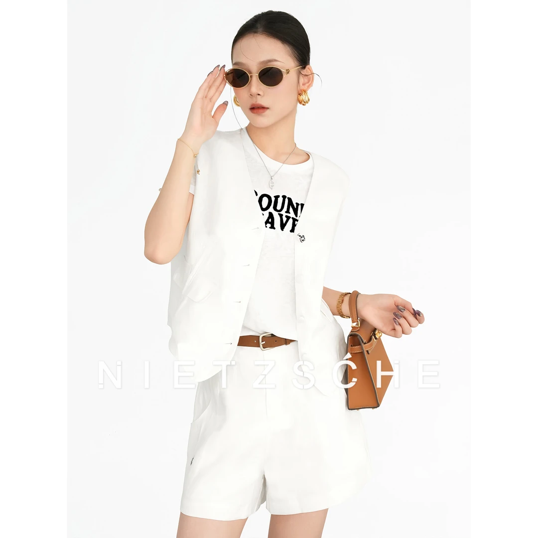 Nietzsche｜白色老钱｜1oo%亚麻清凉透气宽松享受两件套装50187
