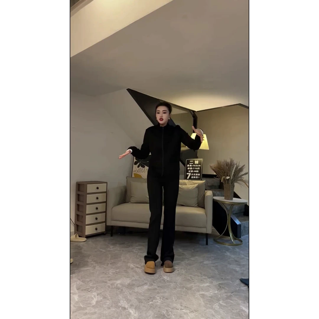 欧美风立领小外套＋微喇裤时尚套装套装秋季时尚百搭休闲ol高腰