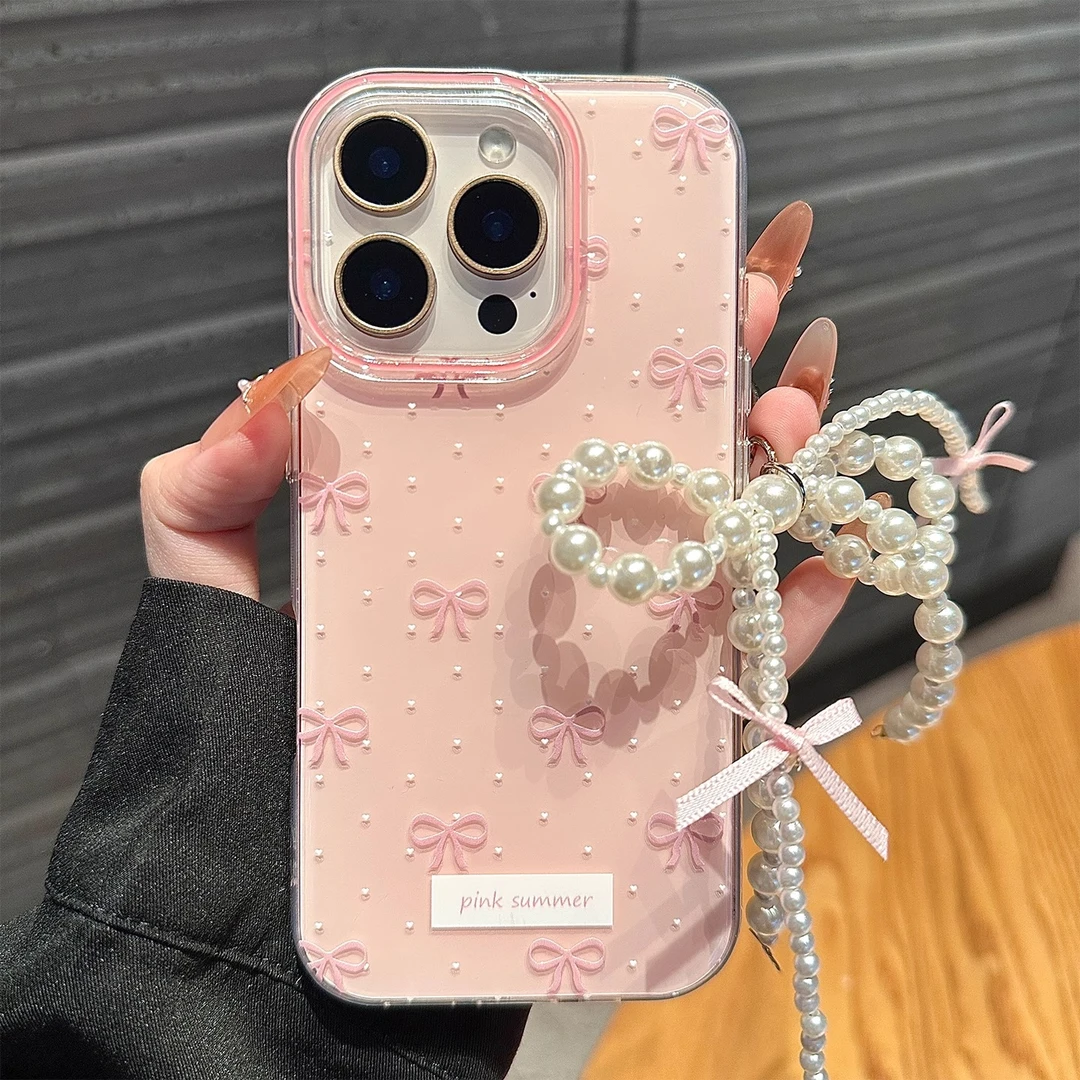 简约波点粉色蝴蝶结适用苹果16promax手机壳女14保护套ip17promax