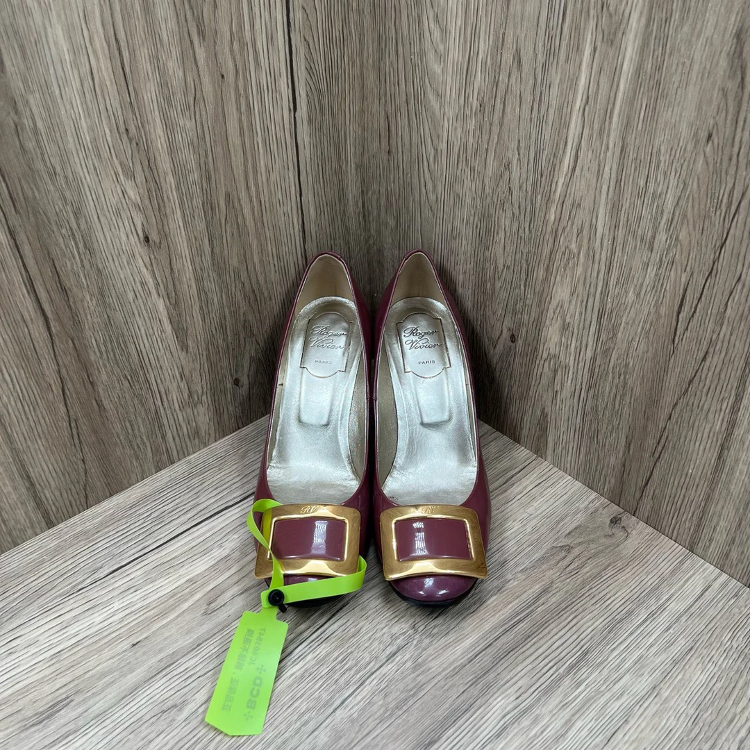 95新 Roger Vivier/罗杰·维威耶 豆沙粉方扣高跟鞋 37码/95新/无