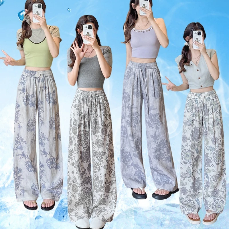 【天丝亚麻印花墨染】2025新款天丝亚麻印花阔腿裤柔软亲肤不缩水