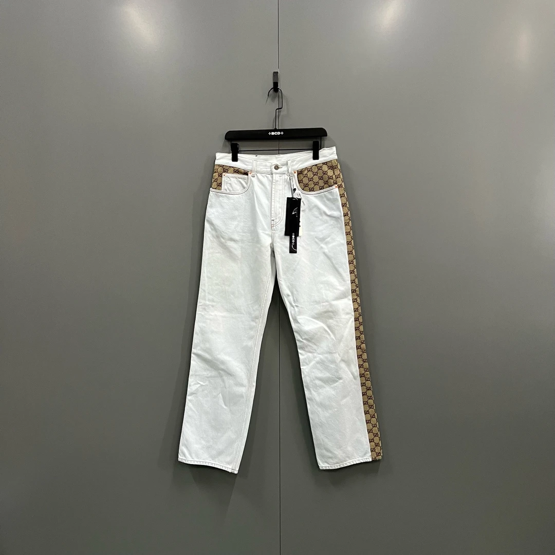 95新 GUCCI/古驰 ab922 019819 拼接GG老花牛仔裤 34码