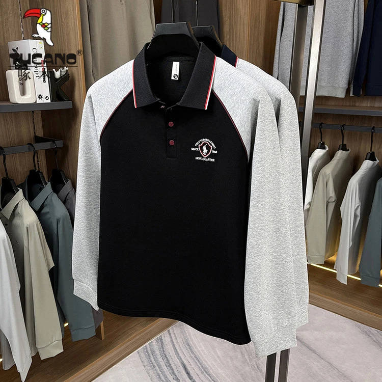 啄木鸟2025休闲男款男装秋冬季感polo衫翻领长袖t恤T恤衫高级上衣