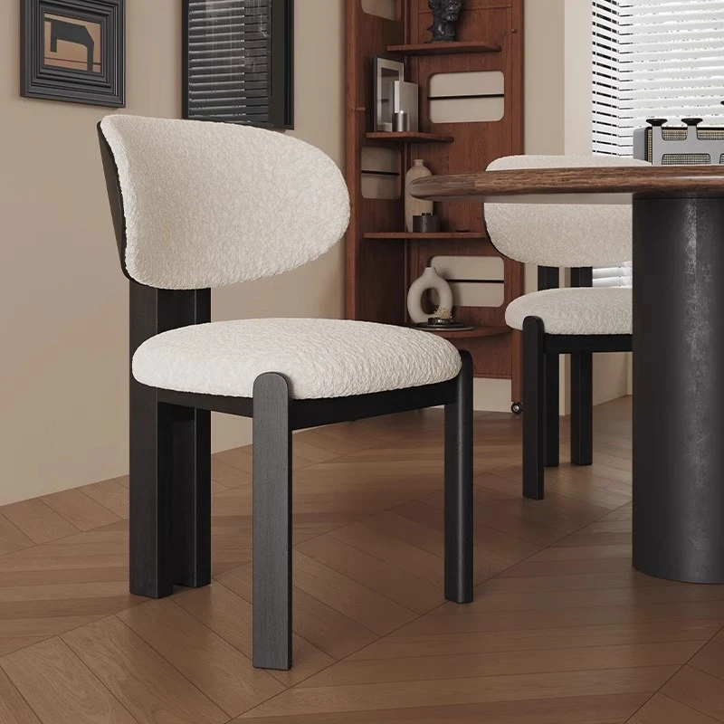 浩迈嘉实木餐桌椅简约现代客厅餐凳靠背椅软包羊羔绒轻奢休闲椅子