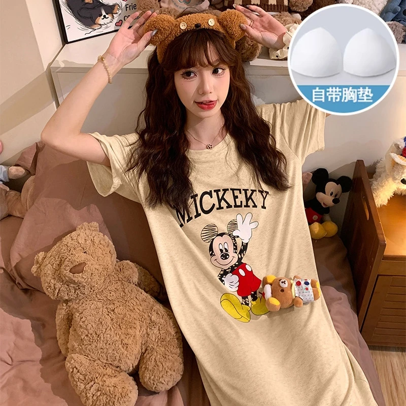 睡裙女夏季彩棉拉架短袖连衣裙韩版宽松可外穿睡衣裙子甜美家居服