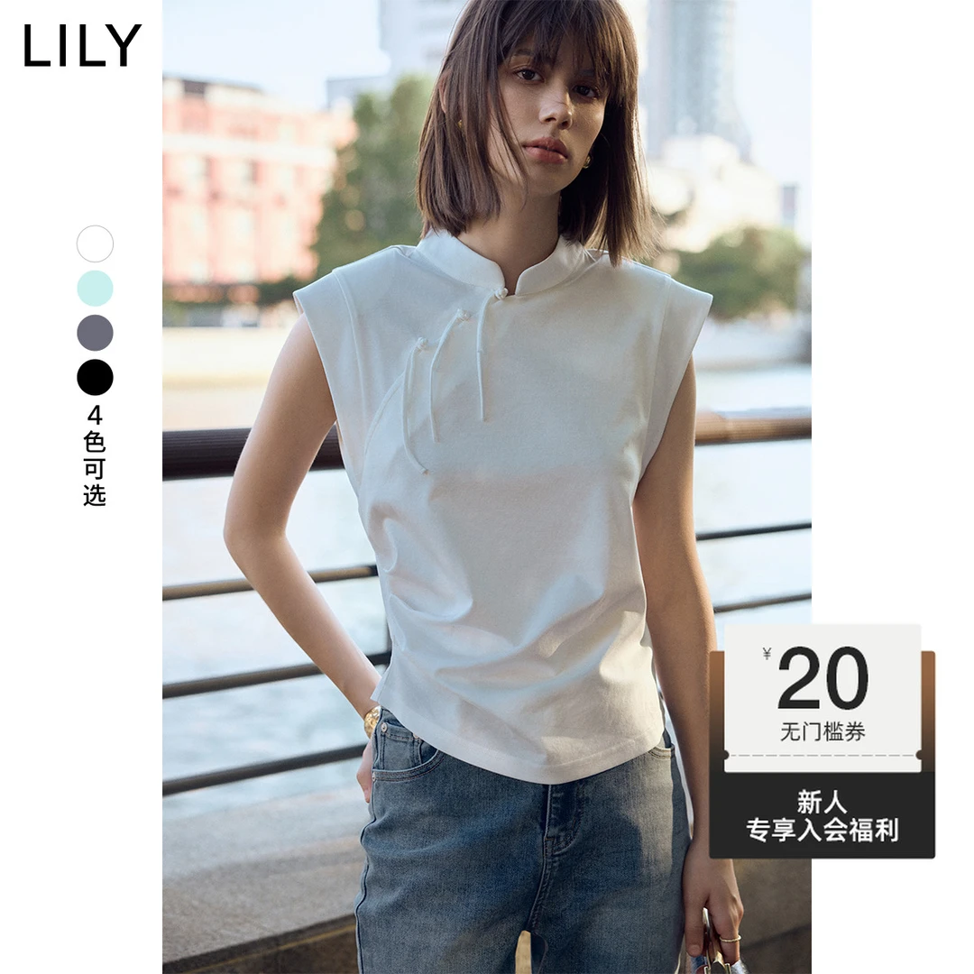 【一秒入夏】LILY夏季新款新中式设计感洋气无袖女装T恤124229VTE04
