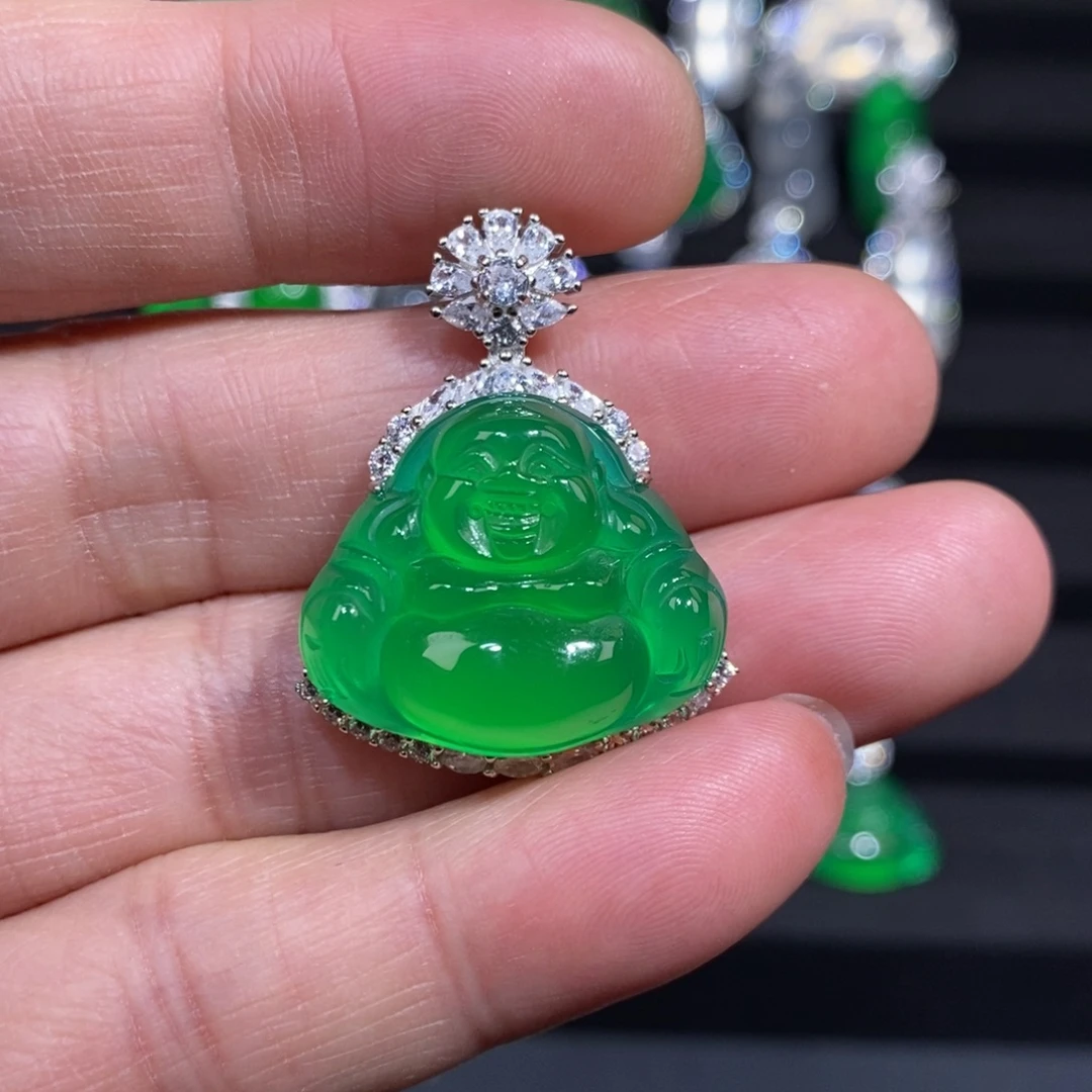 玛瑙/玉髓银S925镶嵌吊坠