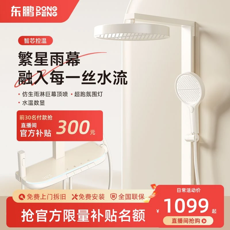 东鹏（DONGPENG）【补贴专属】59铜淋浴花洒套装增压背喷按摩巨幕圆顶