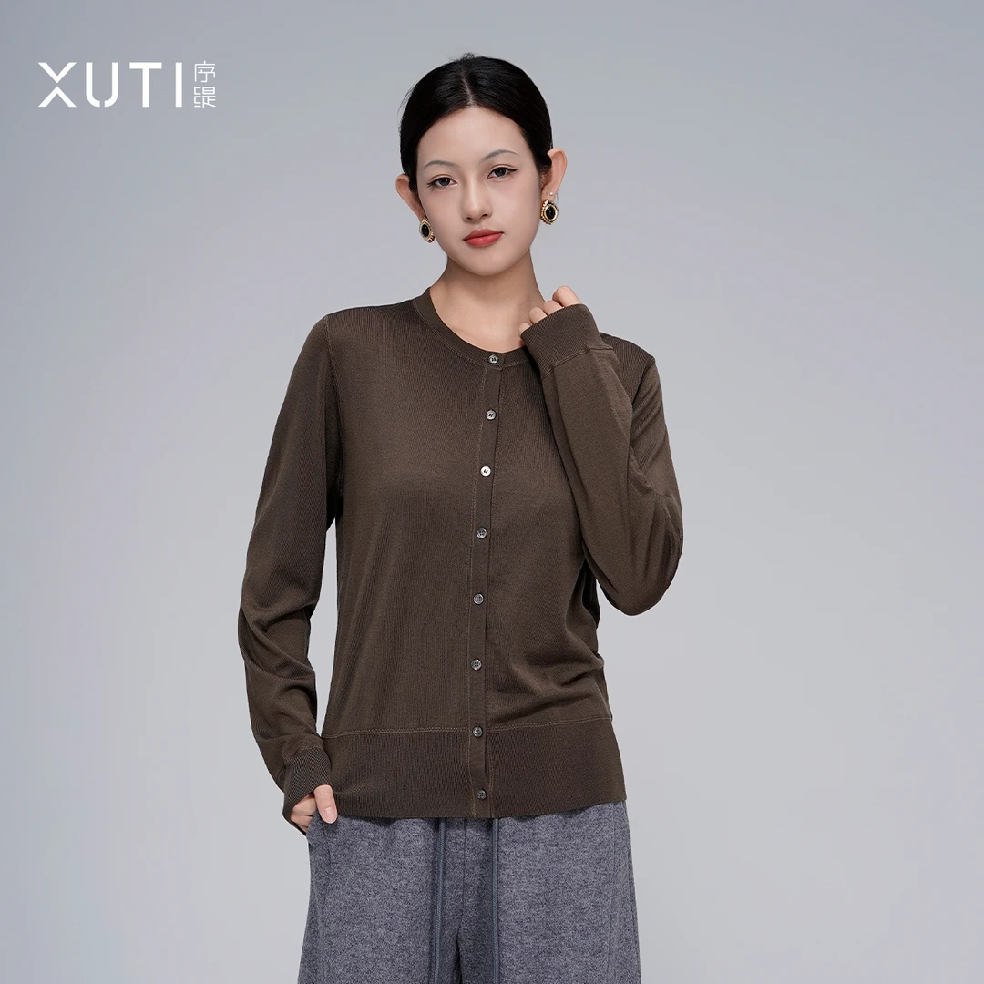 序缇新中式100%绵羊毛开衫上衣女2025秋季新款百搭J65-21336