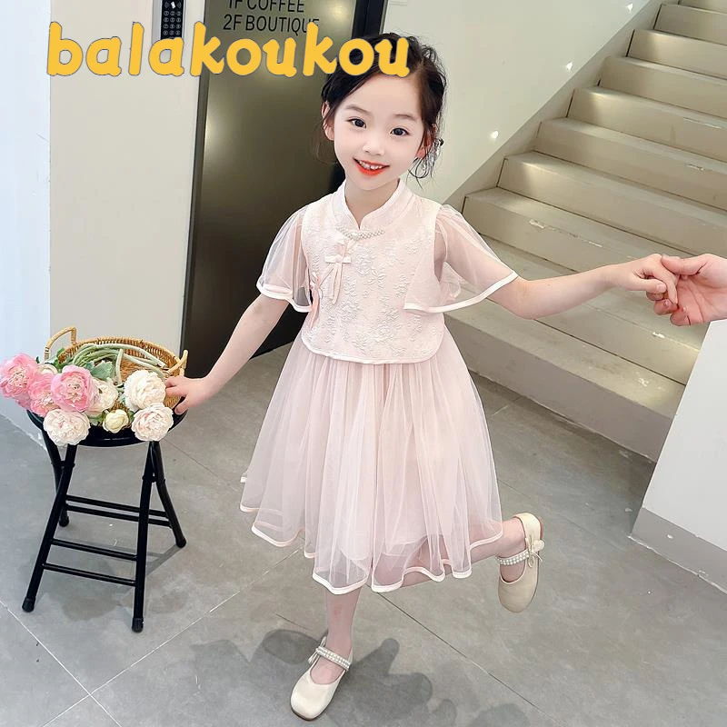 巴拉扣扣女童连衣裙2025新款夏季高级感国风公主裙新中式儿童礼服