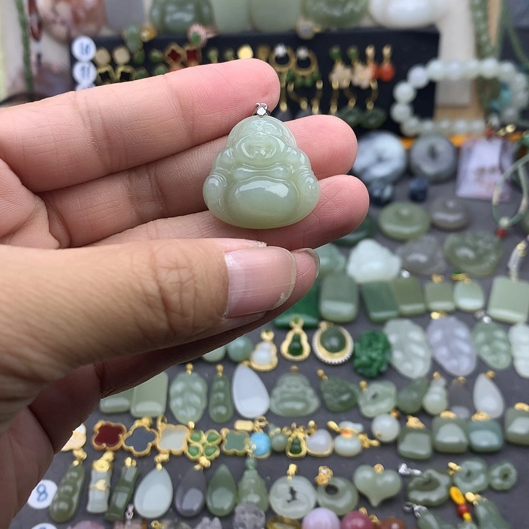 和田玉银S925镶嵌吊坠(不含链)