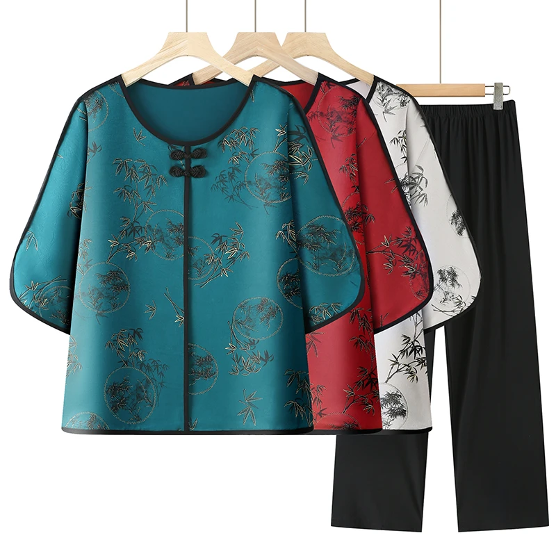 妈妈装夏装新款两件套女中老年人休闲t恤奶奶夏季套装老太太衣服