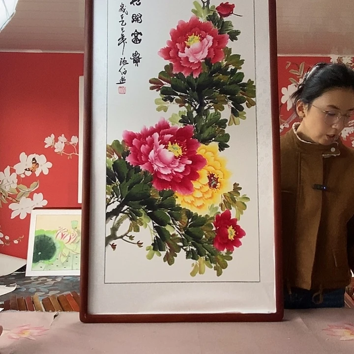 国画手写手绘带框包邮国画作品62✖️122