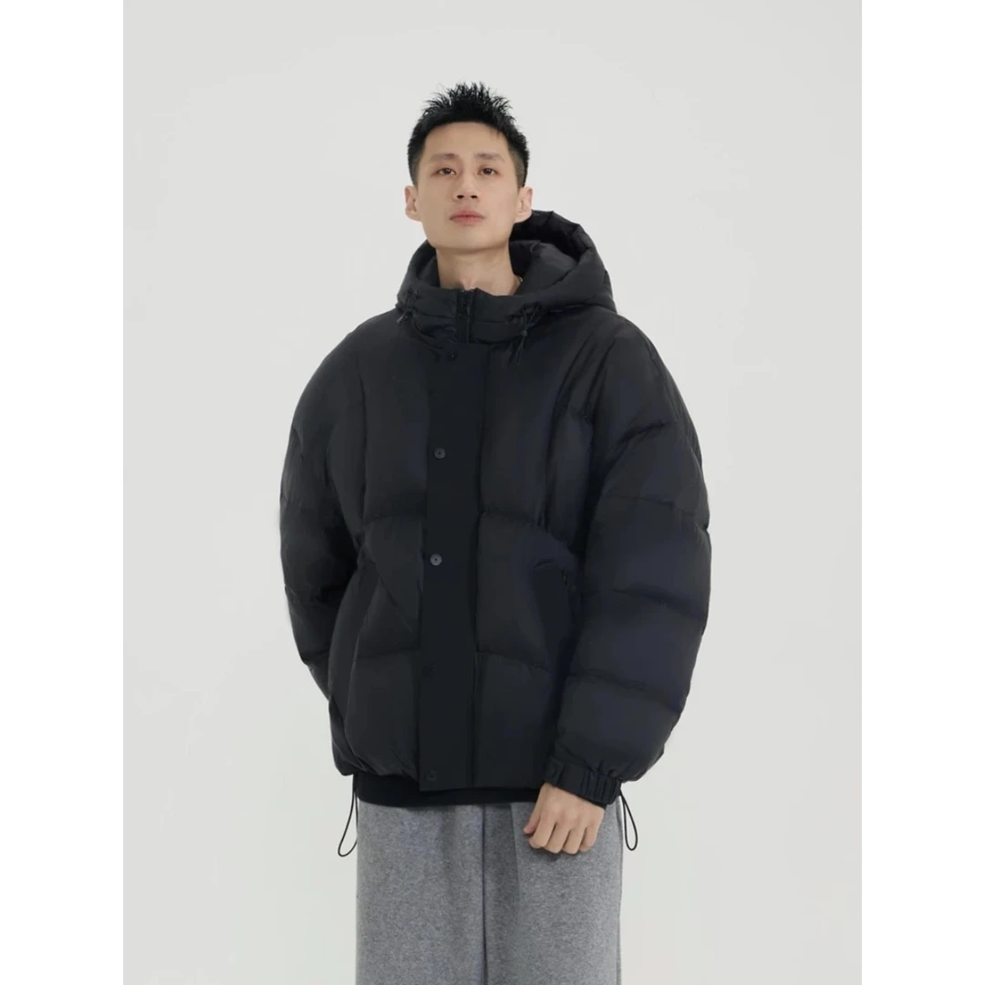 冬季加厚保暖蓬松羽绒服男潮流百搭情侣连帽白鸭绒外套高级感冬装