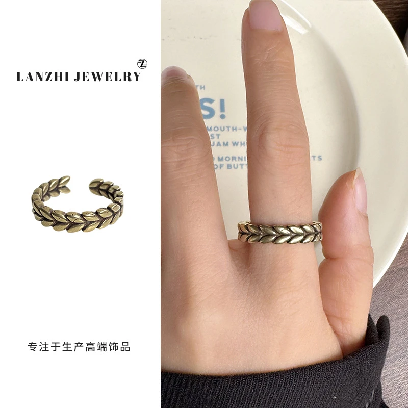 铜合金戒指 复古指环做旧小众冷淡风ins情侣（新款开口麦穗）可调节