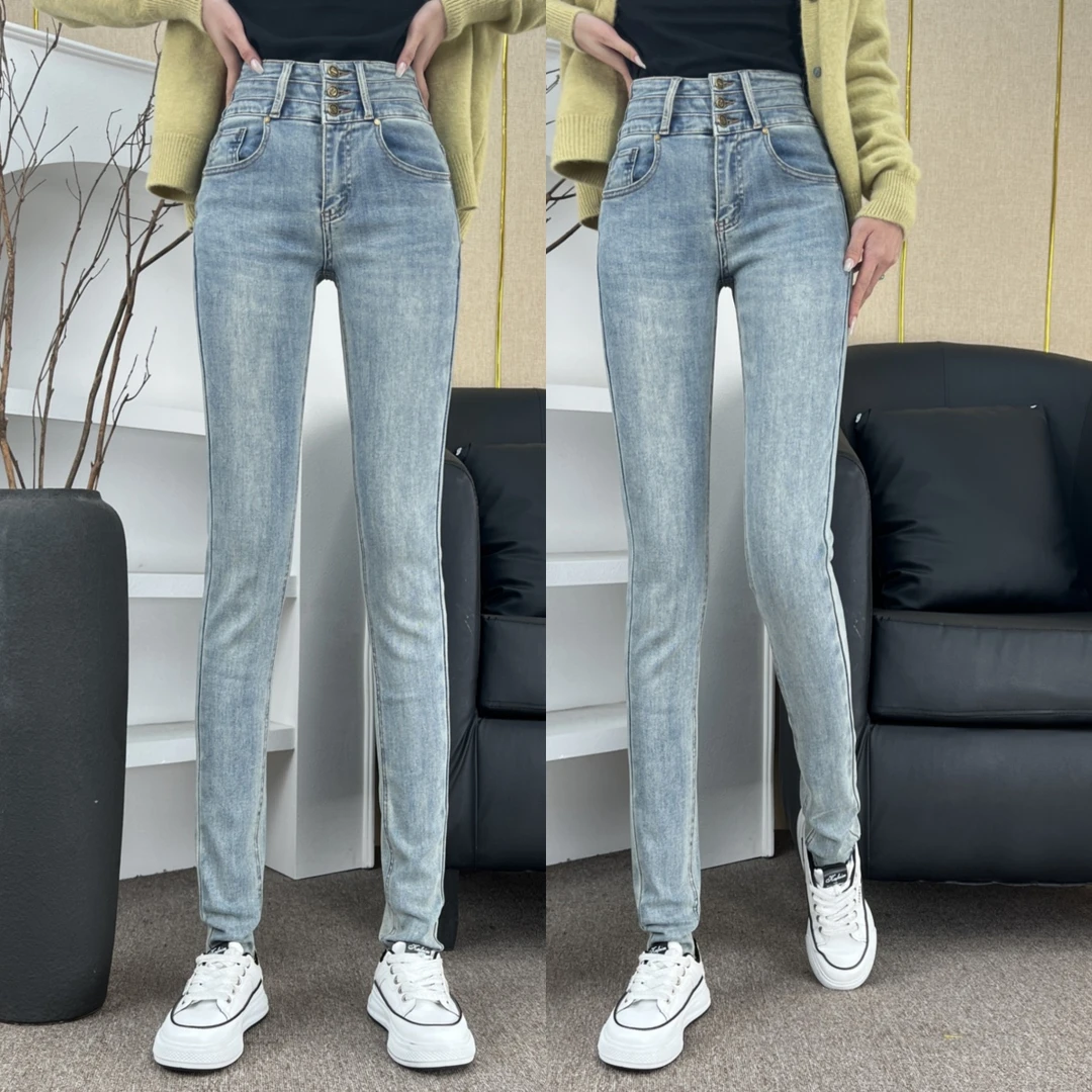 1689紧身牛仔裤女秋款新款高腰显瘦百搭裤子女季修身小脚裤