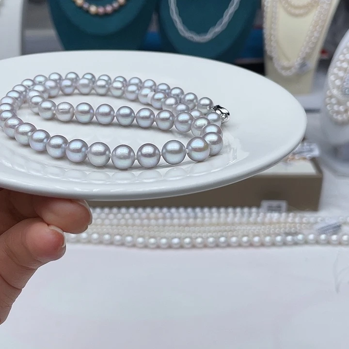 淡水珍珠颈饰银S925镶嵌8极光炫彩