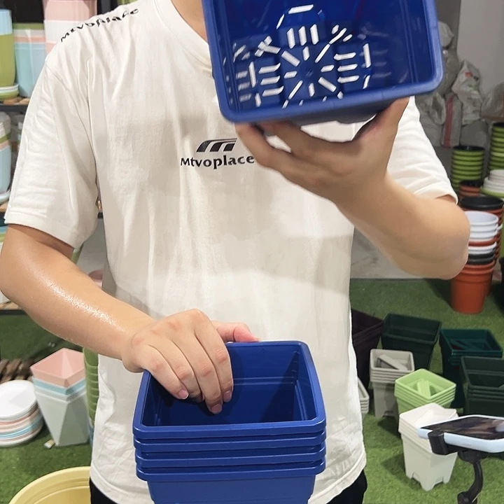 正品方形口16高18蓝色带托5只