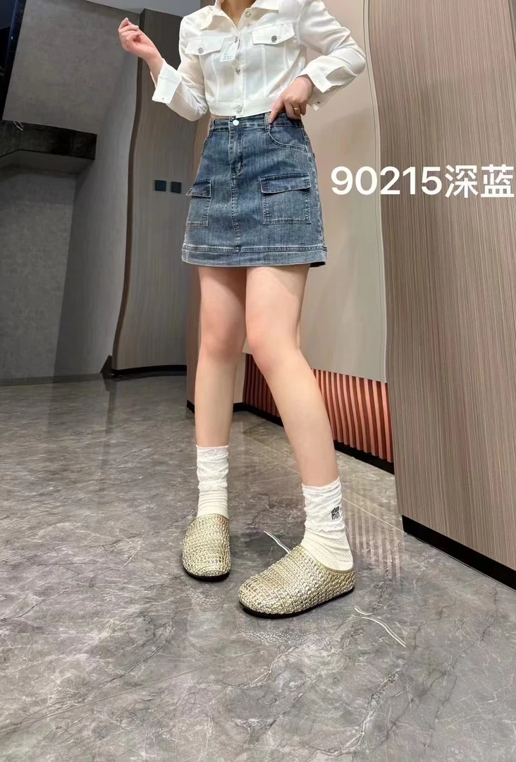 双兜设计款百搭显瘦大码牛仔裙90215