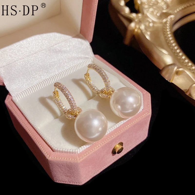 铜合金锆石耳饰 气质时尚轻奢大气精致微镶锆石两戴珠珠耳扣