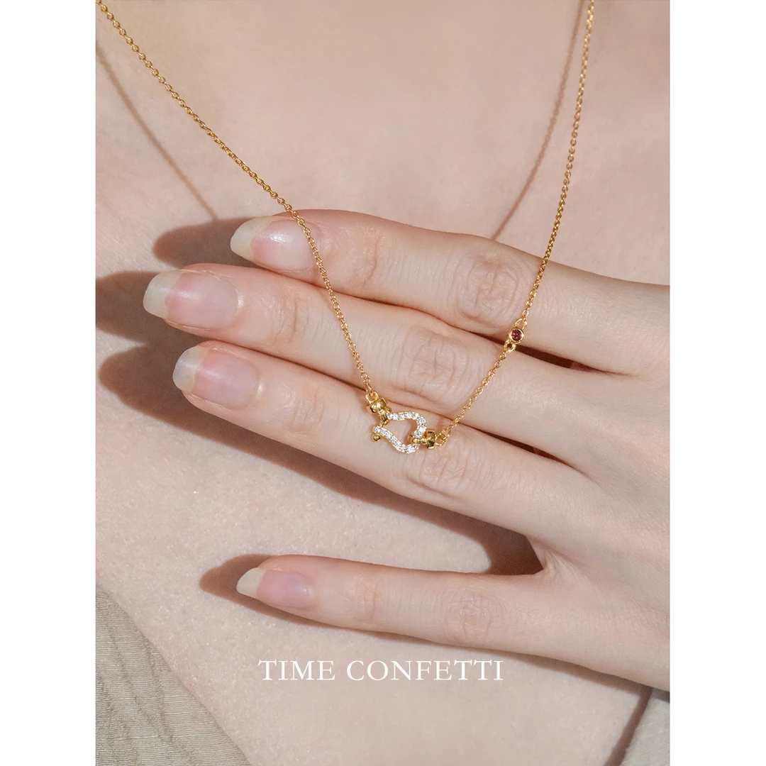 黄铜项链 镀K金【孙二娘】轻奢气质环环相扣红色珠珠项链TC 10004