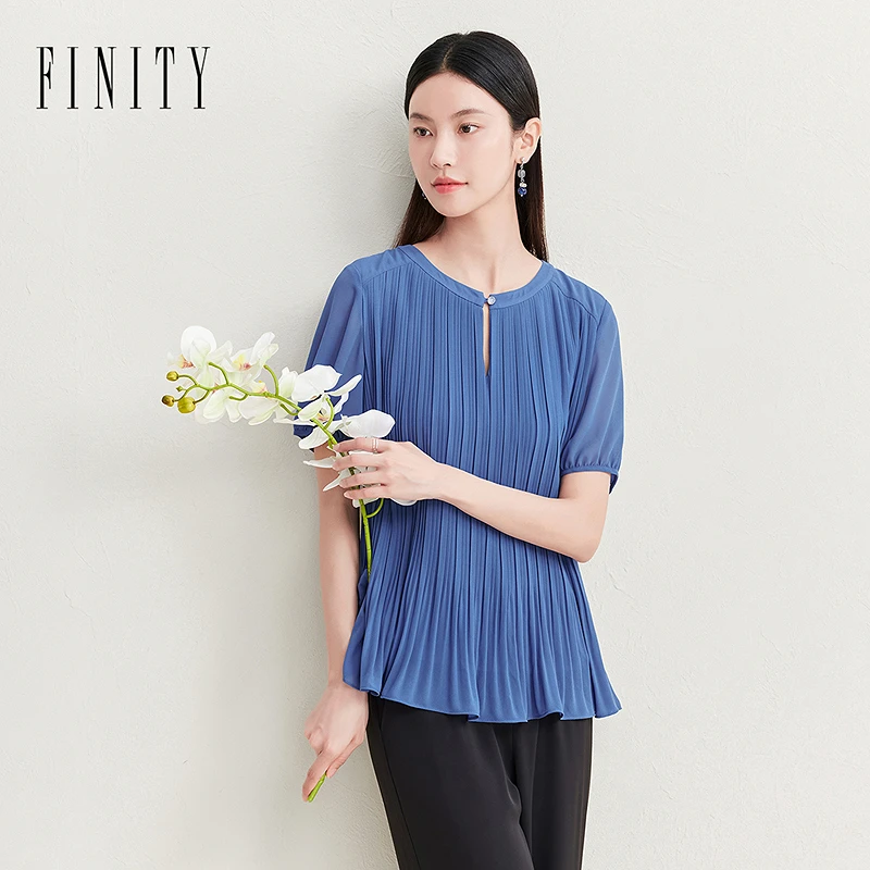 FINITY菲妮迪新款夏季雪纺衫女士百搭气质显瘦遮肉简约时尚褶皱