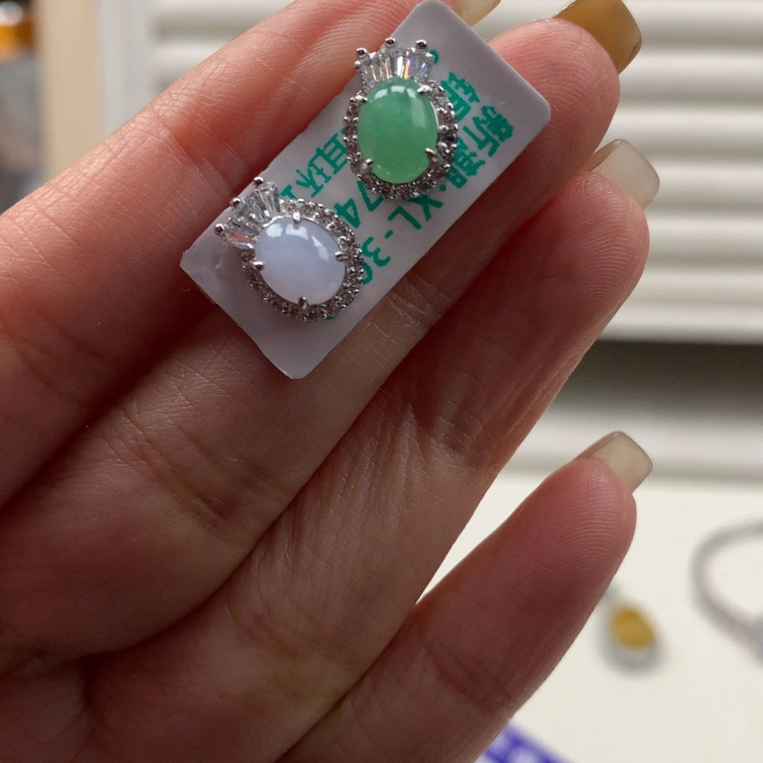 翡翠银S925镶嵌颈饰耳钉