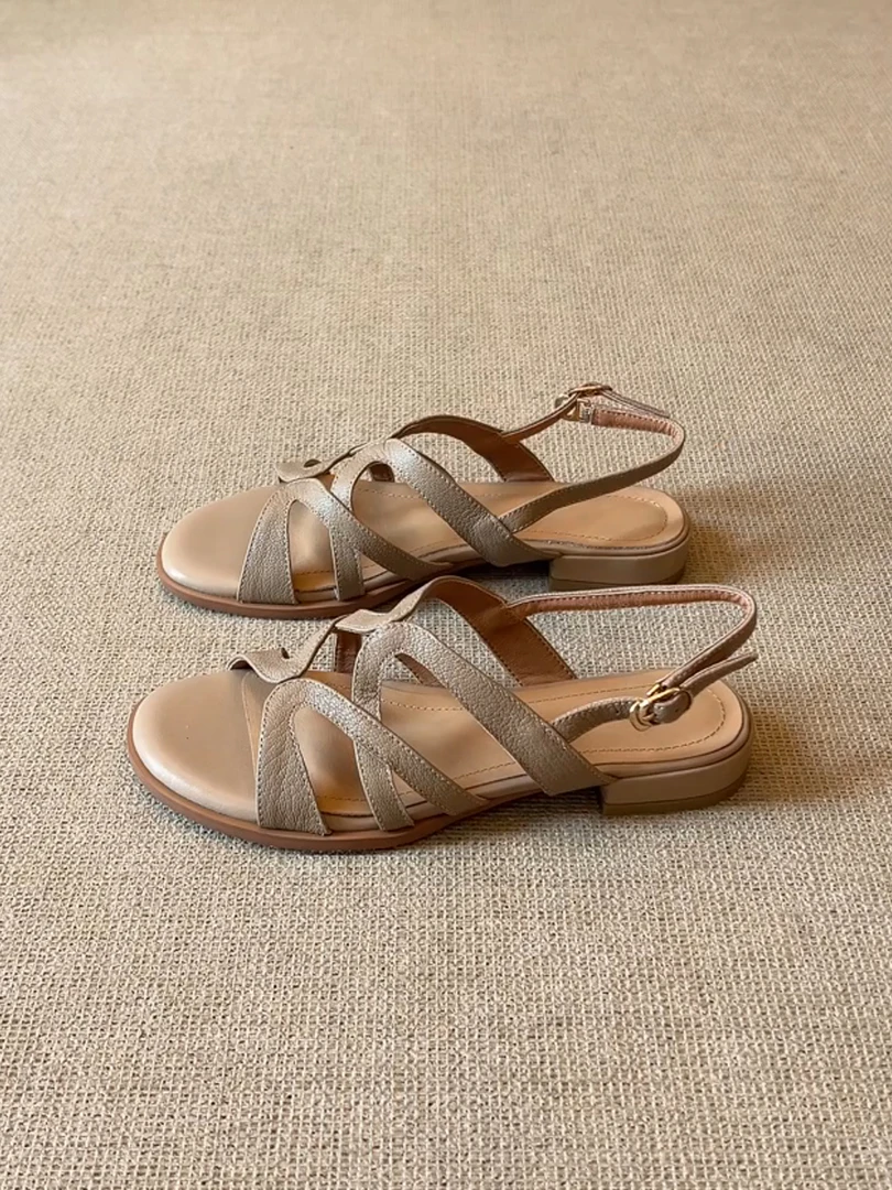 凉鞋女款2025新款爆款软底搭扣透气粗跟凉鞋显高显瘦显腿长的凉鞋