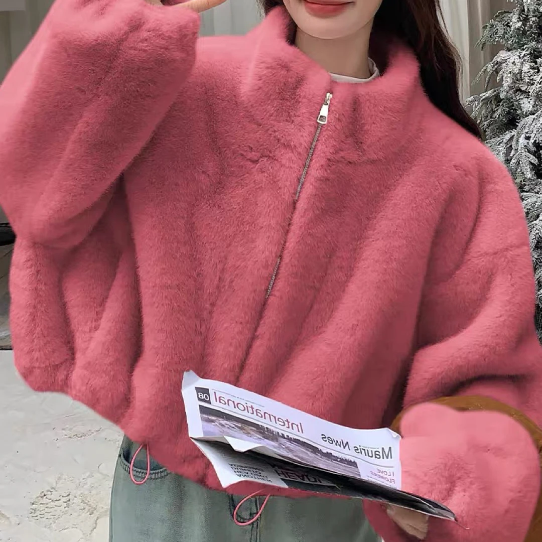 【甲木穿搭】立领毛毛外套皮毛一体/木D610