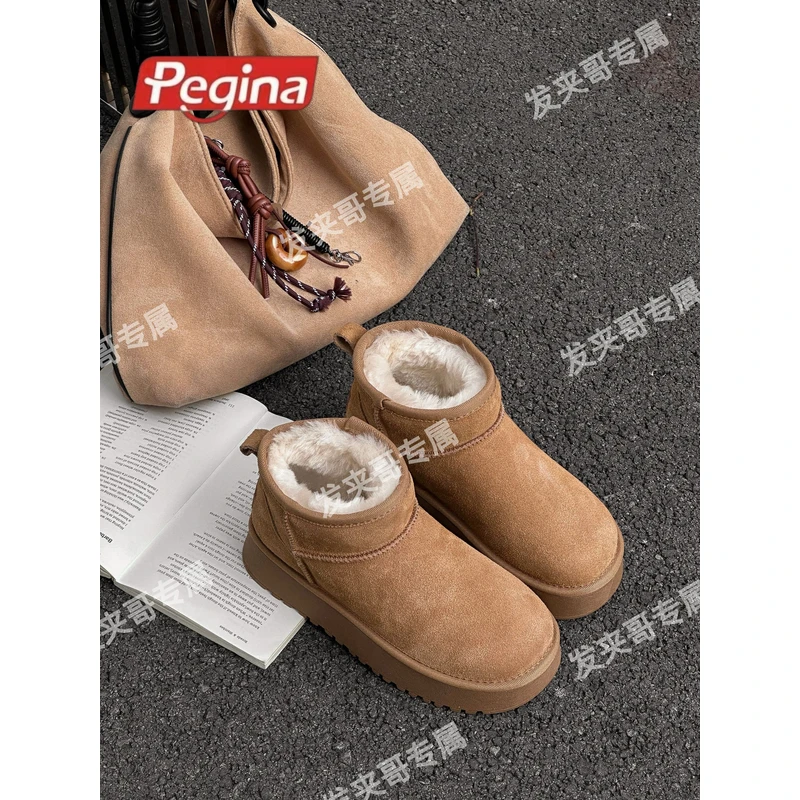 （暖洋洋）2025新款冬季加绒加厚皮短筒棉鞋厚底雪地靴女款777A