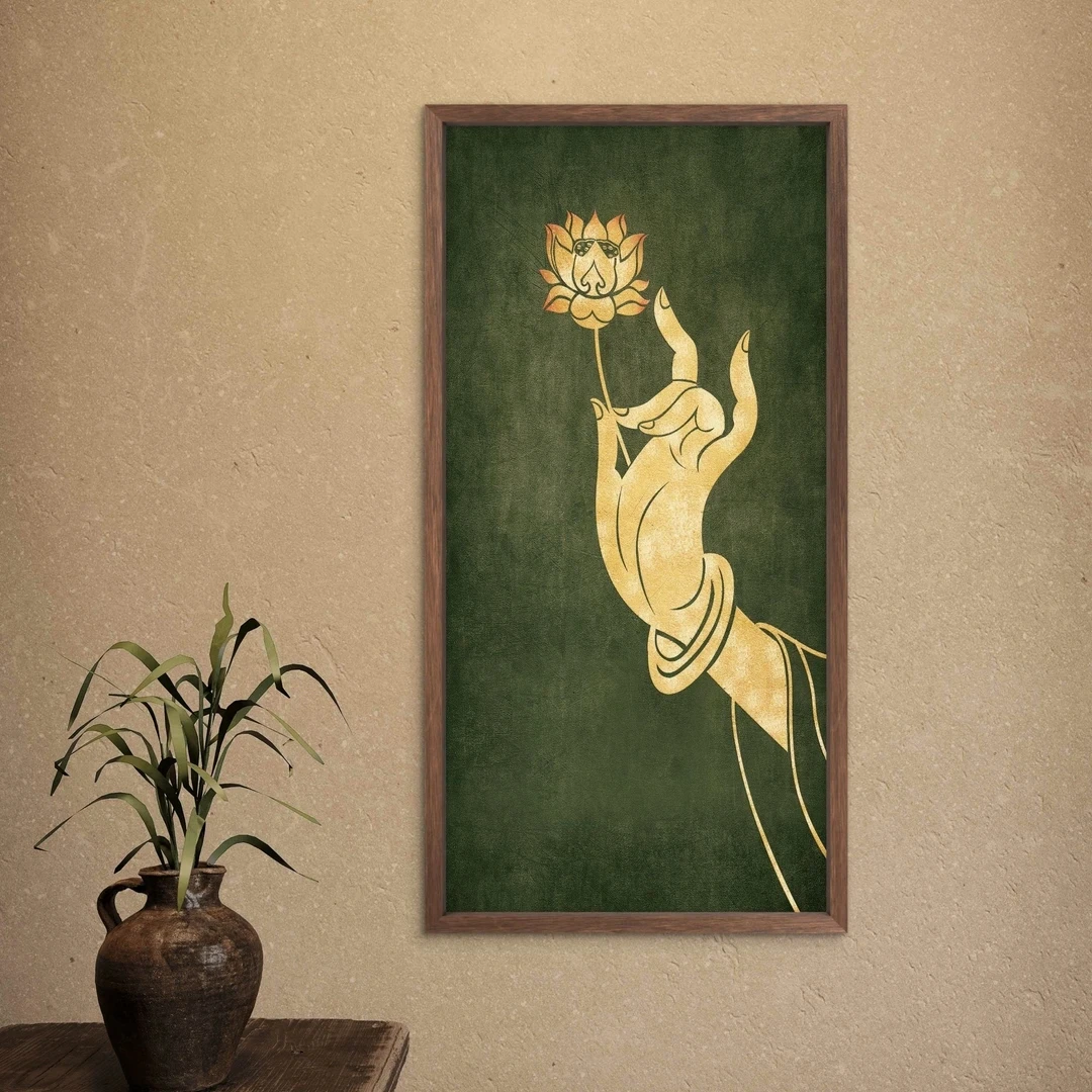 058-35*68一念花开中式装饰画木框玄关书房茶室客厅挂画
