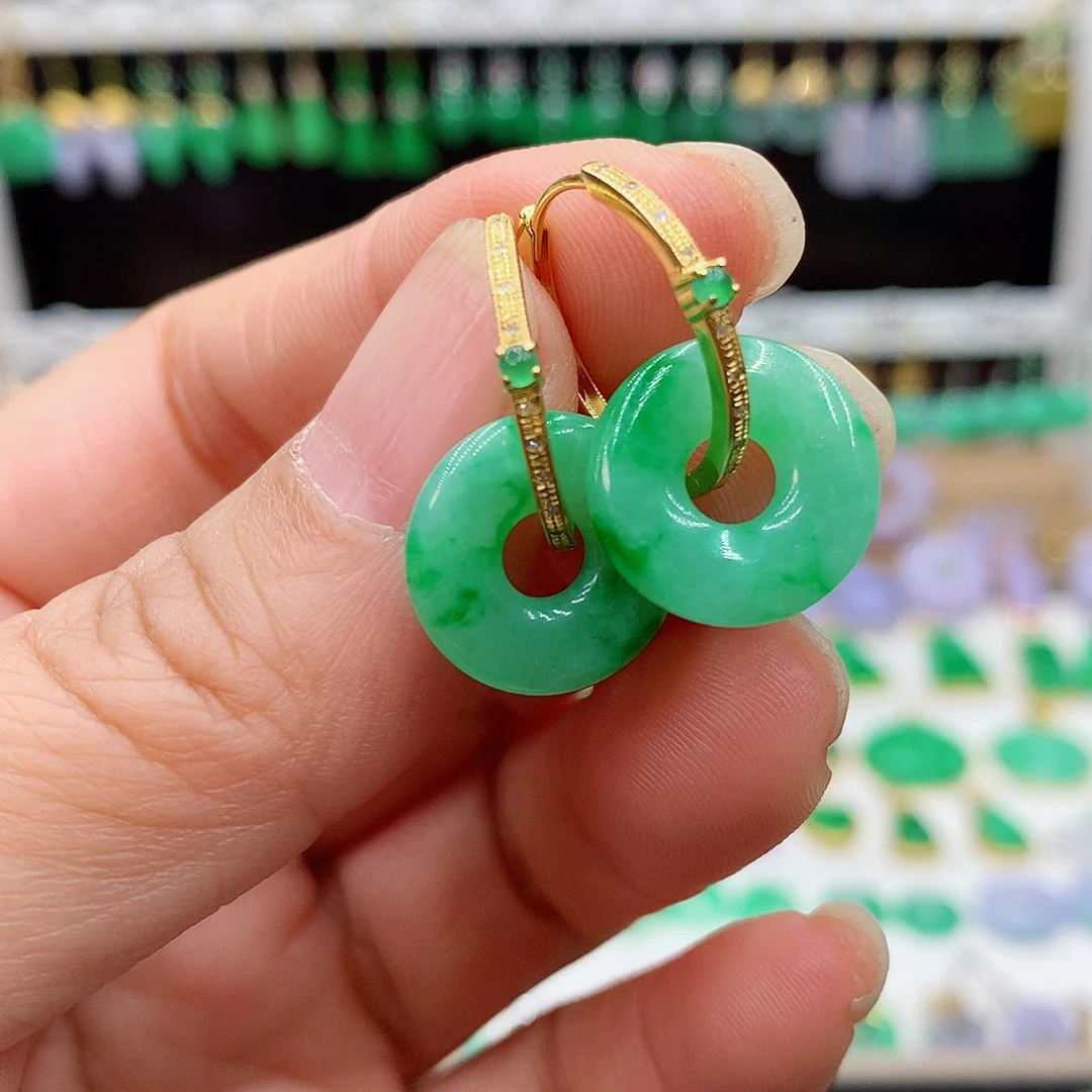 翡翠耳饰18K金镶嵌阿*